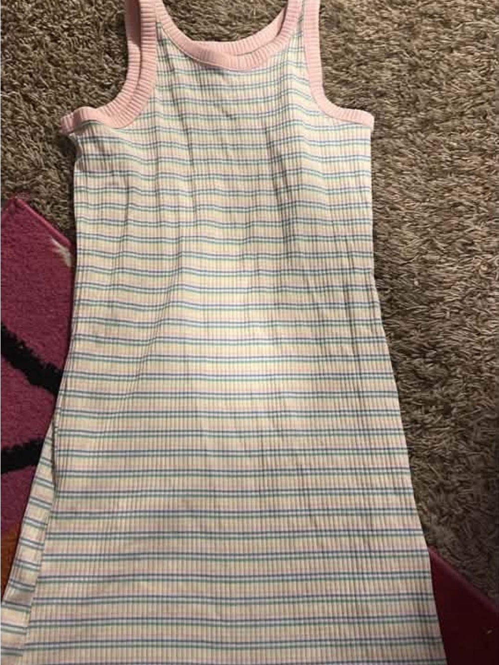 Old Navy Pink Trim White Dress with Pastel Stripes